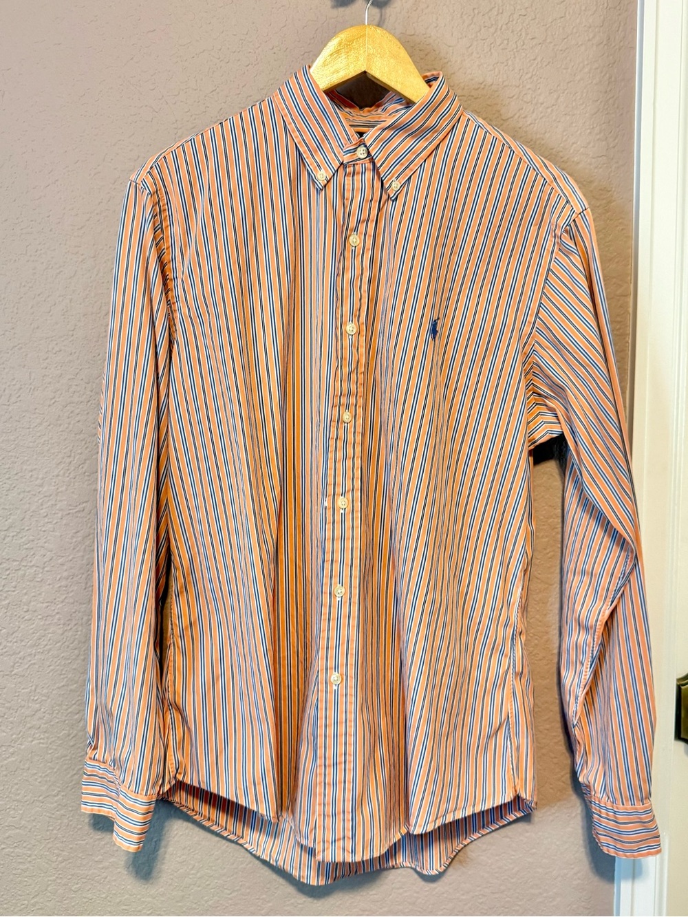 Ralph Lauren Orange and Blue Multi-Stripe Long-Sleeve Button-Down Shirt